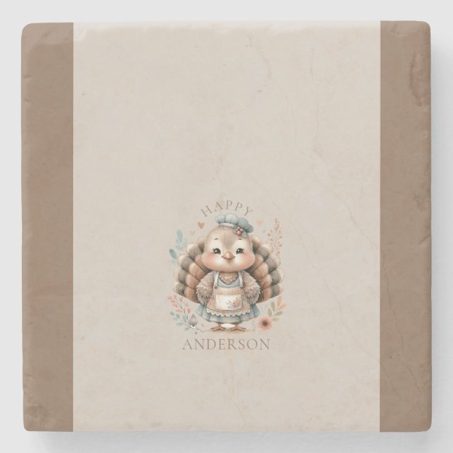 Holiday Turkey Add Custom Text Stone Coaster (Front)