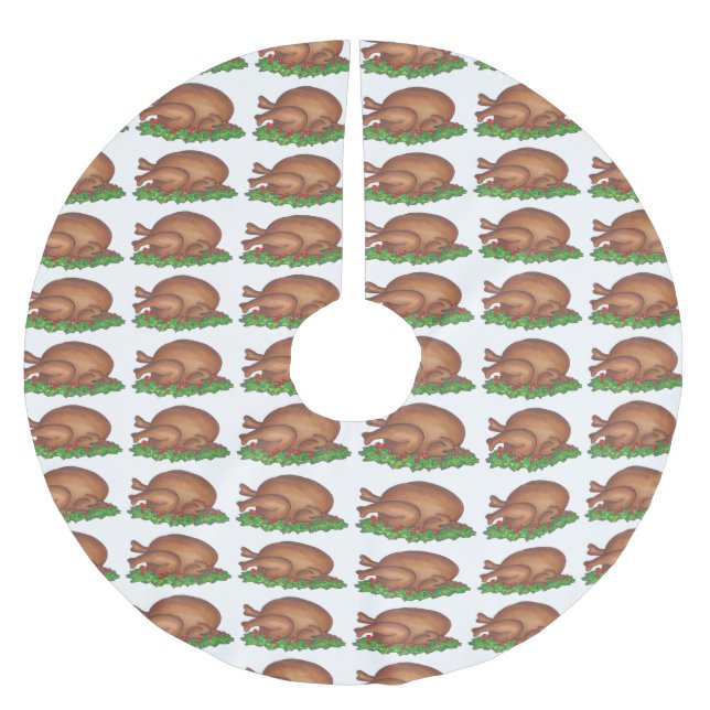 Holiday Turkey Christmas Thanksgiving Dinner Brushed Polyester Tree Skirt (Front)
