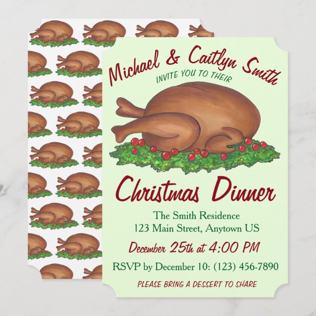 Holiday Turkey Christmas Thanksgiving Dinner Party Invitation (Front/Back)