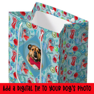 Holiday Turquoise Teal Your Dog w/Digital Bow Tie Medium Gift Bag