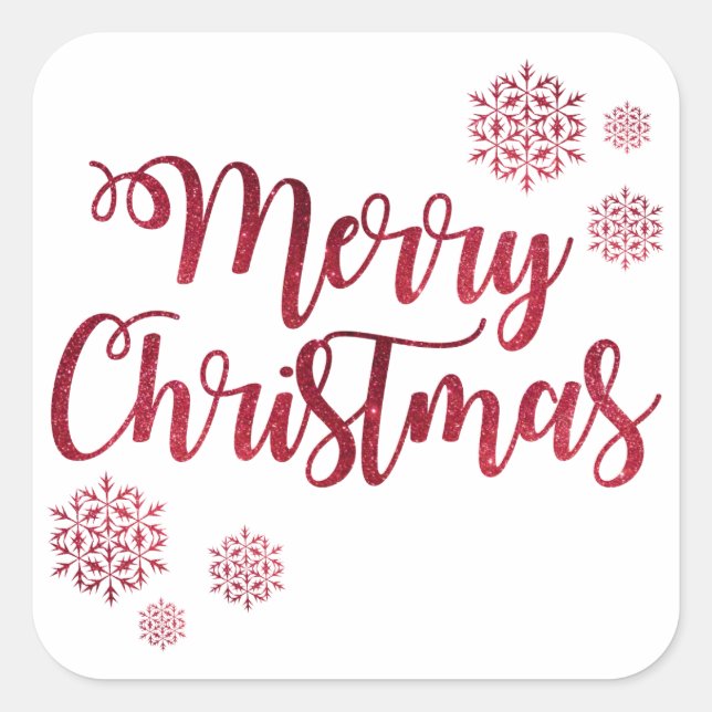 Holiday Typography trendy red glitter Christmas Square Sticker (Front)