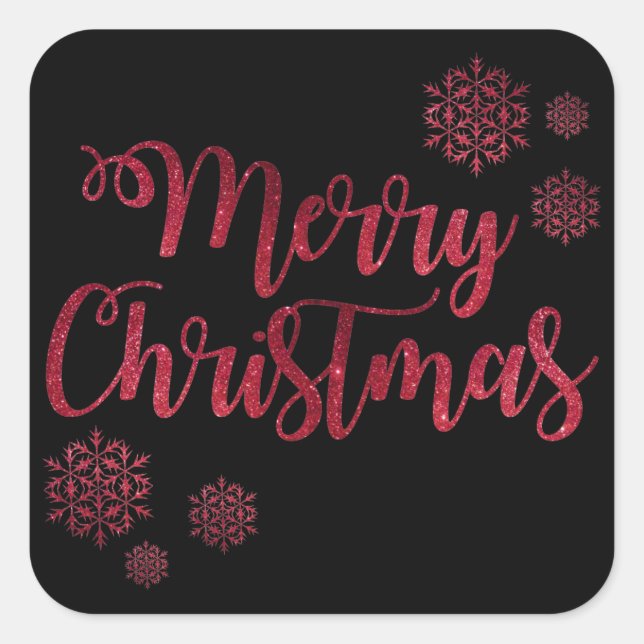 Holiday Typography trendy red glitter Christmas Square Sticker (Front)