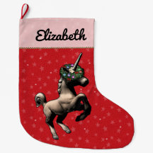 "Holiday Unicorn" Christmas Stocking (Red)