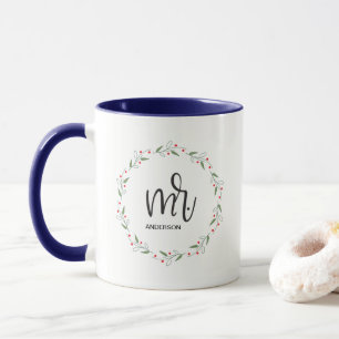 "Holiday Union: 'Mr.' Modern Wreath Two-Tone Mug" Mug