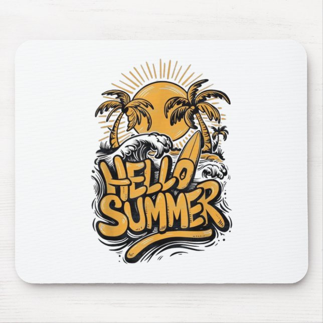 Holiday Vibe Hello Summer Sunshine Beach Ocean Bea Mouse Mat (Front)
