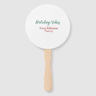 Holiday Vibes red Christmas add family name date b Hand Fan