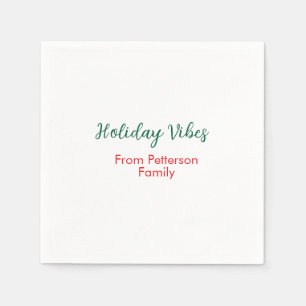 Holiday Vibes red Christmas add family name date b Napkin