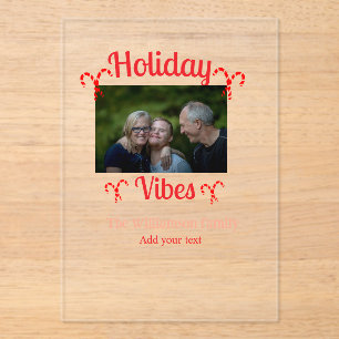 Holiday Vibes red family photo name candy Christma Acrylic Invitations