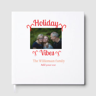 Holiday Vibes red family photo name candy Christma Guest Book