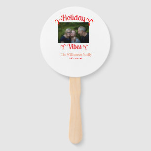 Holiday Vibes red family photo name candy Christma Hand Fan