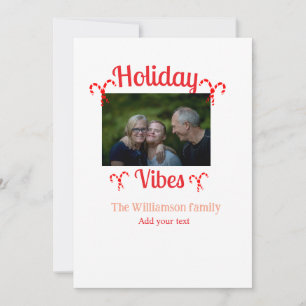 Holiday Vibes red family photo name candy Christma Invitation