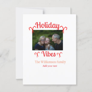 Holiday Vibes red family photo name candy Christma Postcard