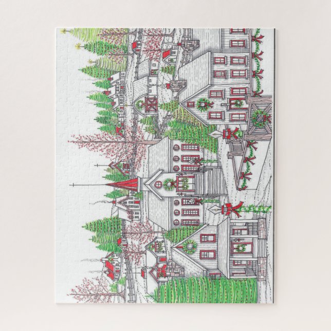 Holiday Village Hand Drawn Puzzle (Vertical)
