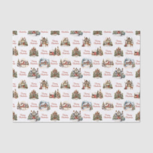 Holiday Village Houses Merry Christmas Pattern Tissue Paper
