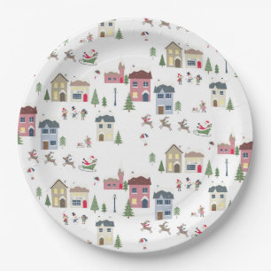 Holiday village paper plate