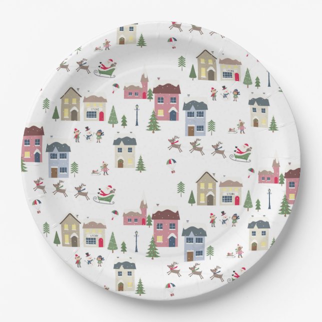 Holiday village paper plate (Front)