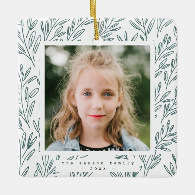Holiday Vines Photo Ceramic Ornament (Front)