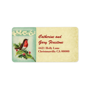 Holiday Vintage Christmas Singing Bird and Holly Label