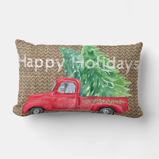 Holiday Vintage Truck Throw Pillow (Front)