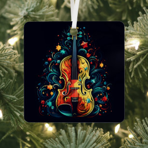 Holiday violin Christmas tree metal ornament