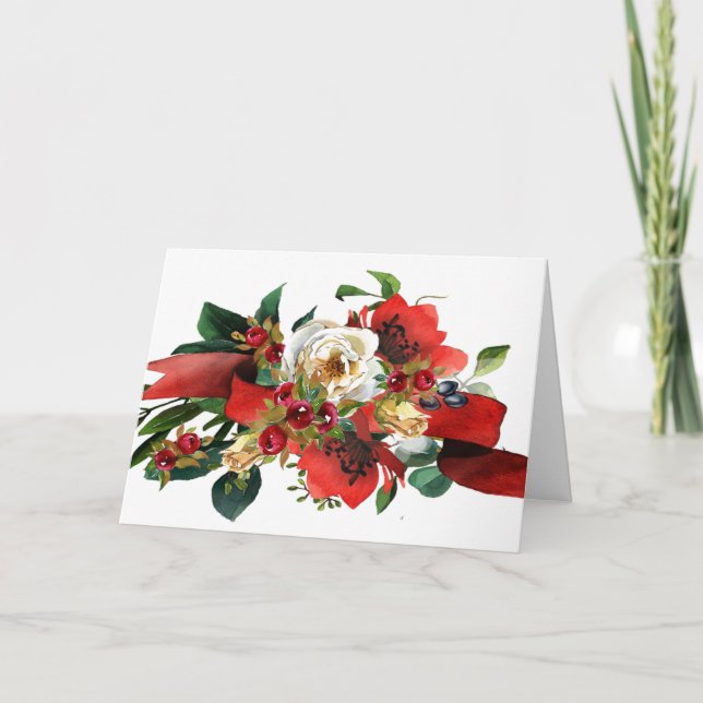 Holiday Watercolor Bouquet of Roses and Berries (Front)