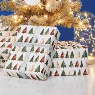 Holiday Watercolor Christmas Trees Wrapping Paper