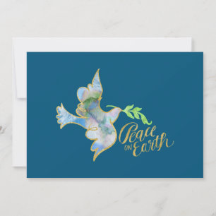 Holiday Watercolor Dove Gold Peace on Earth