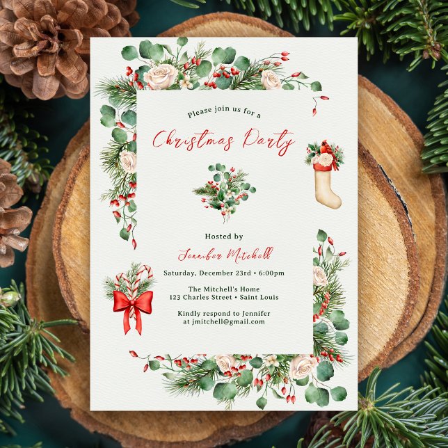 Holiday Watercolor Greenery Holly Christmas Party  Invitation (Creator Uploaded)