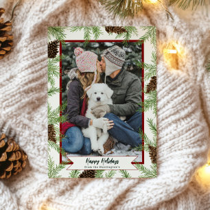 Holiday Watercolor Pine One Photo Portrait Card