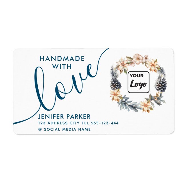 Holiday watercolor poinsettia  handmade with love (Front)