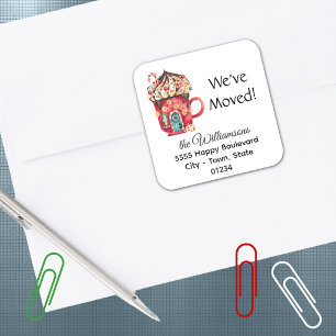 Holiday Watercolor We've Moved 1.5in Address Square Sticker