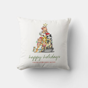 Holiday We Have Moved,Adorable Cats Pine Tree Cushion