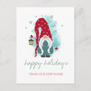 Holiday We Have Moved,Christmas Gnome,Snowflakes Announcement Postcard