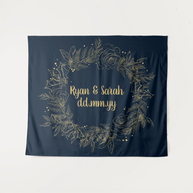 Holiday Wedding Backdrop, December Wedding Decor Tapestry (Front (Horizontal))