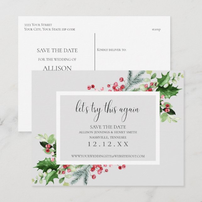 Holiday Wedding Change the Date Announcement (Front/Back)