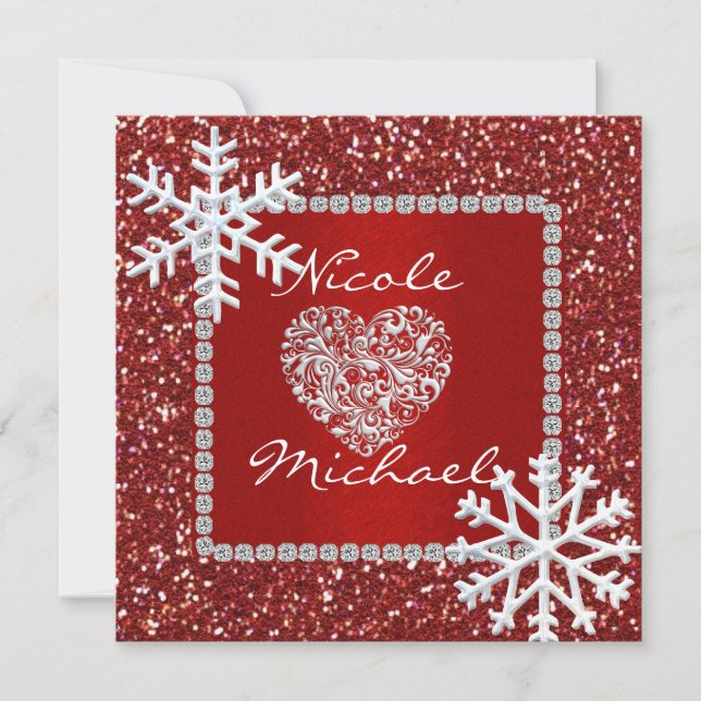 Holiday Wedding Invitation with SNOWFLAKES (Front)
