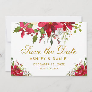 Holiday Wedding Poinsettia Floral Gold Save The Date