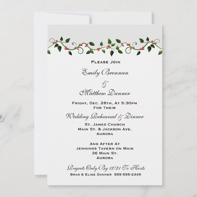 Holiday Wedding Rehearsal Dinner Invitation (Front)