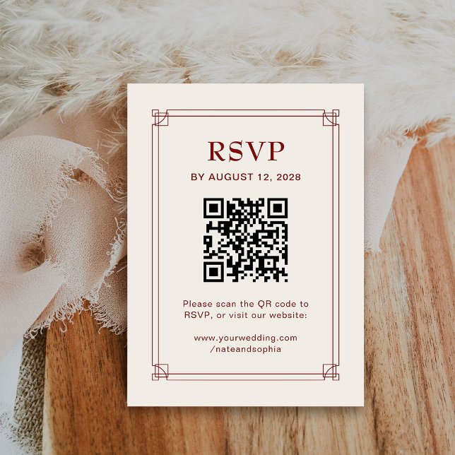 Holiday Wedding RSVP and QR Code | Ivory and Red Enclosure Card (Creator Uploaded)