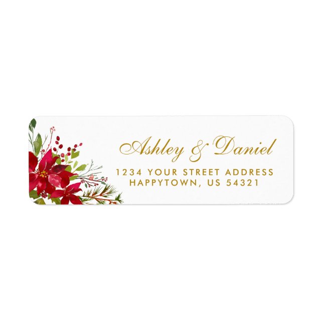 Holiday Wedding Watercolor Floral Poinsettia Gold (Front)
