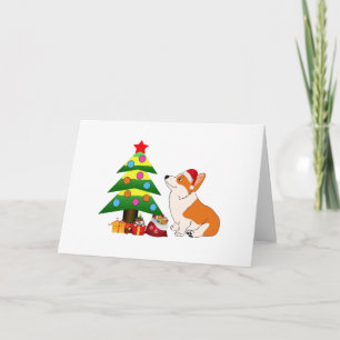 Holiday Welsh Corgi Cartoon with Tree Card
