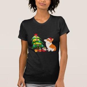 Holiday Welsh Corgi Cartoon with Tree T-Shirt