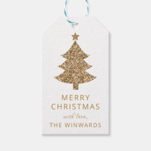 Holiday White & Gold Glitter Christmas Tree Gift Tags