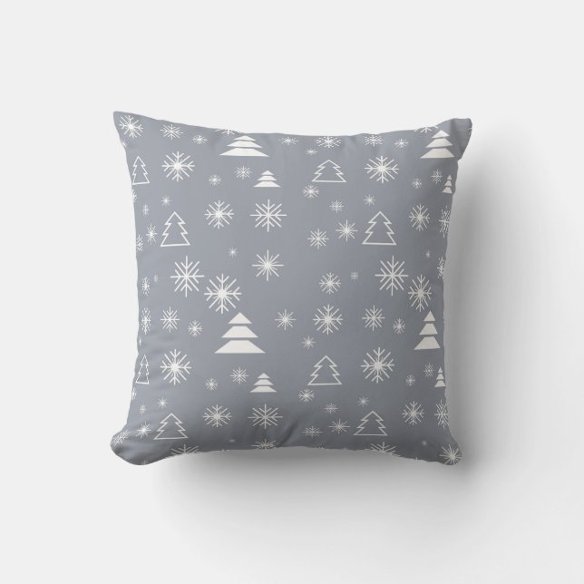 Holiday White Snowflakes Christmas Trees Modern  Cushion (Front)