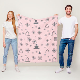 Holiday White Snowflakes Christmas Trees Modern Fleece Blanket