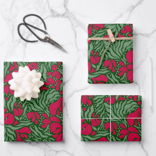 Holiday Wild Florals Wrapping Paper - Green