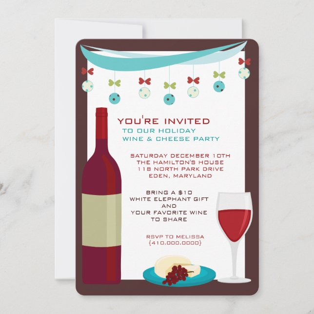 Holiday Wine & Cheese Party Invitations (Front)