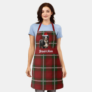Holiday Wine Plaid Bernese Mountain Dog Christmas Apron