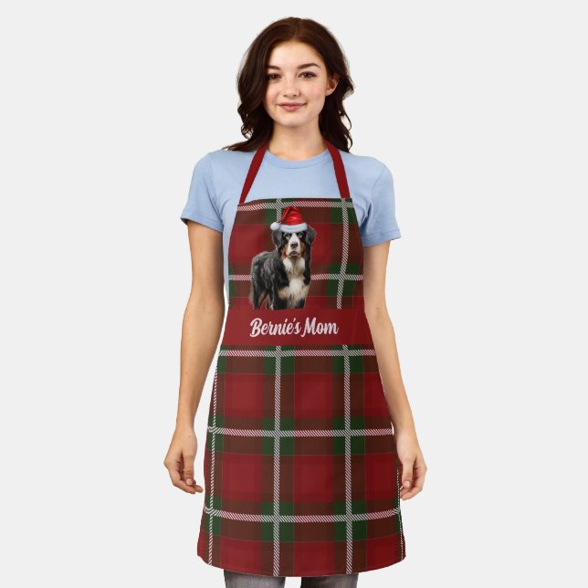 Holiday Wine Plaid Bernese Mountain Dog Christmas Apron (Worn)