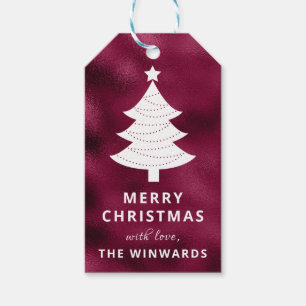 Holiday Wine Red Foil & White Christmas Tree Gift Tags